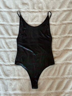 Black Iridescent Scoop Neck Bodysuit